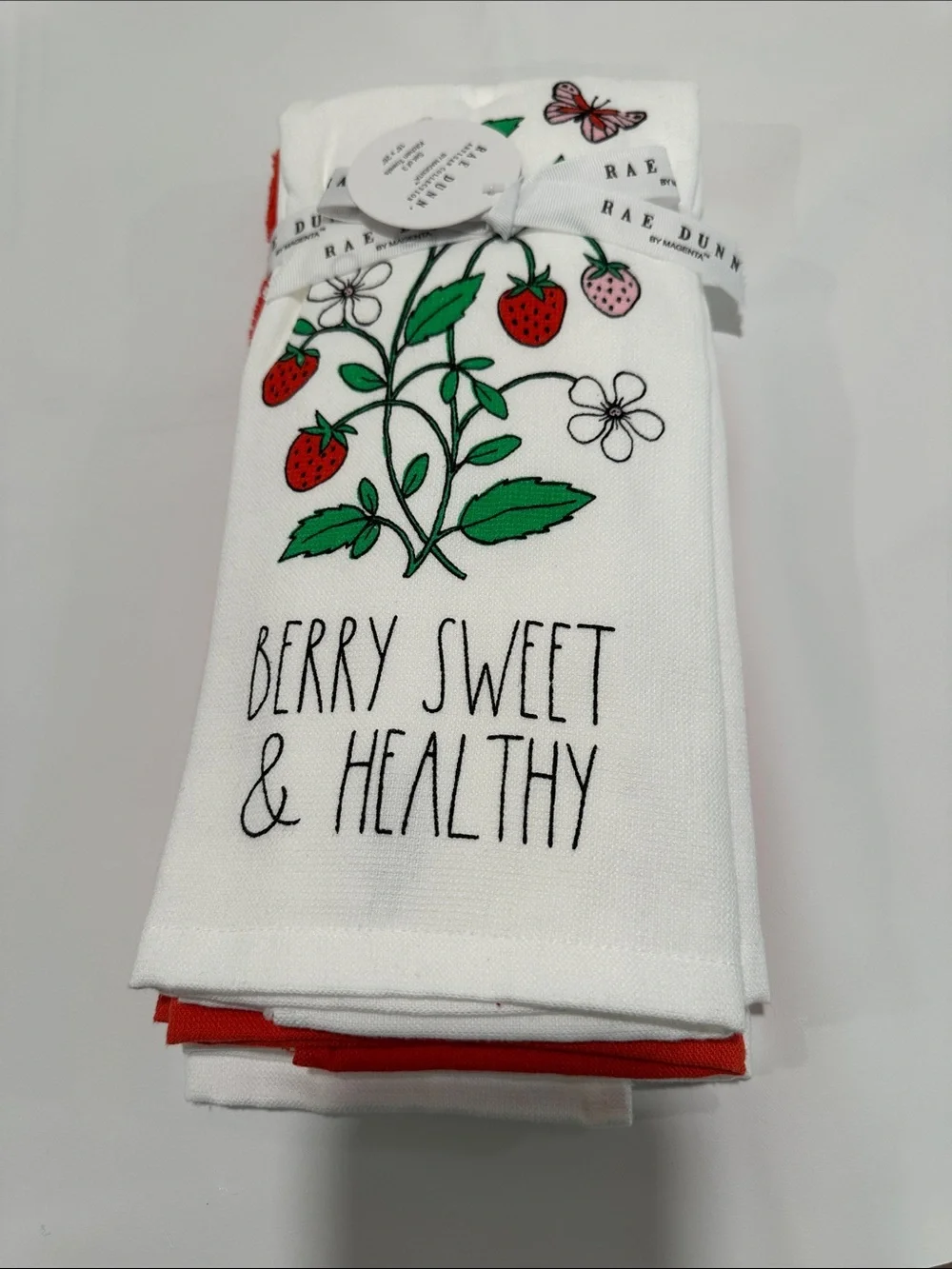 Rae Dunn Set of 3 Kitchen Towels Berry Sweet & Healthy 16 x 26